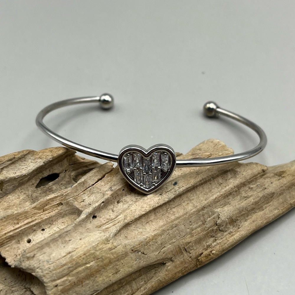 Silver Heart Bangle Bracelet